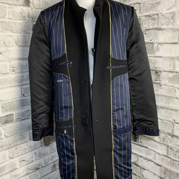 Nautica Overcoat Slater Mens 42R Black Wool Cashmere Trench Coat Jacket - Picture 9 of 16